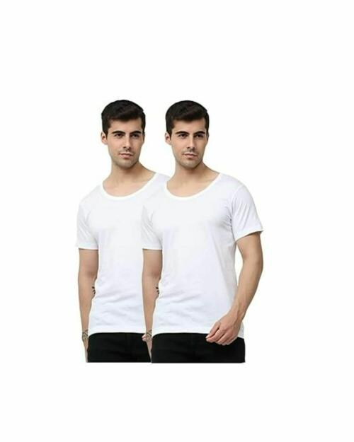 CREPEON 100% Cotton Men's Round Neck Half Sleeves Vest| Pack of 2 | White|XL