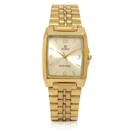 HORO Imported Unisex Gold Plated Stainless Steel Rectangle Analog Wrist Watch (36X28mm)