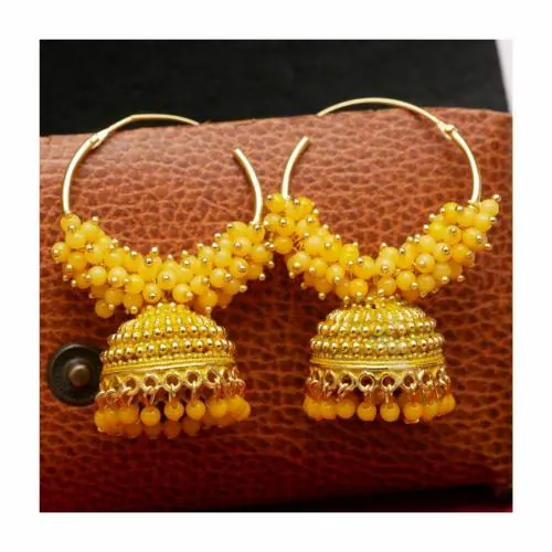 Antico Bollywood style Traditional Yellow Color Oxidized Hoop Jhumka Earrings for Women