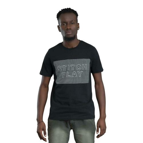 STITCH PLAY Men's Regular Fit T-Shirt (DNM/S20ST/BLK-01)