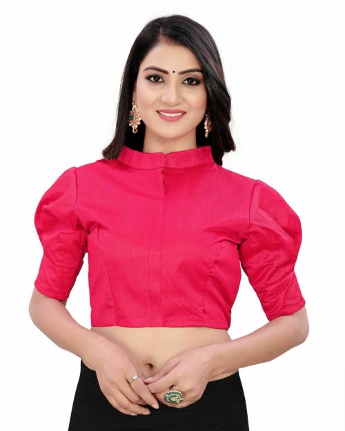 Hariguru Fashion Women's Casual Cotton Readymade Designer Blouse, Collar-Neck & Puffed Sleeve (Pink-42)