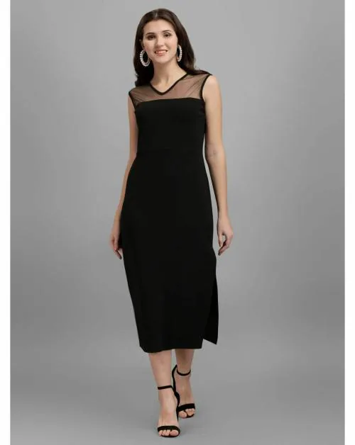 Westhood Women Black Solid Nylon Bodycon Dress - M