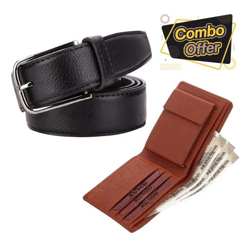 Buy Clasicox Premium Artificial leather belt and wallet combo for men