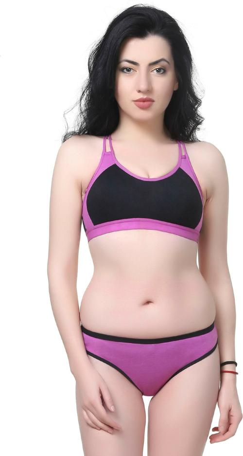 Yana Women Pink Solid Cotton Blend Set Of 1 Bra And Panty (30B)