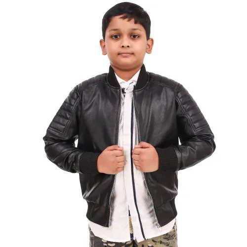 Leather Retail Kids Boy Faux Leather Jacket Kids boy Kids Outerwear Fashion Slim Black Colour