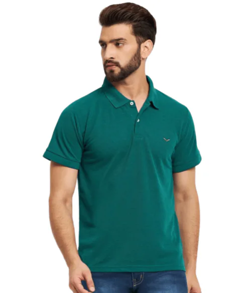RH MANUFACTURER & TRADERS Cotton Blend Sea Green Polo Neck Tshirts-L