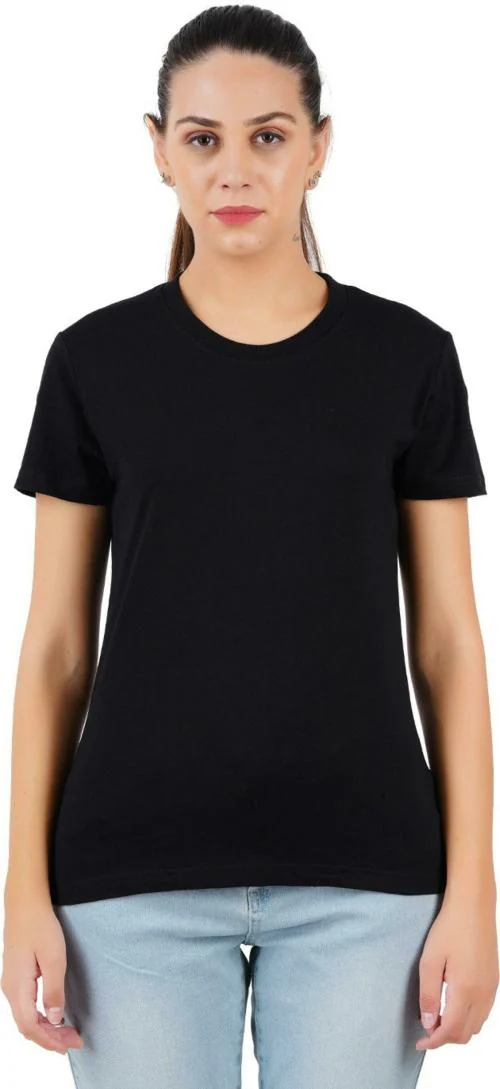 COMFIMERCHI Women Black Solid Pure Cotton Round Neck Tshirt (M)