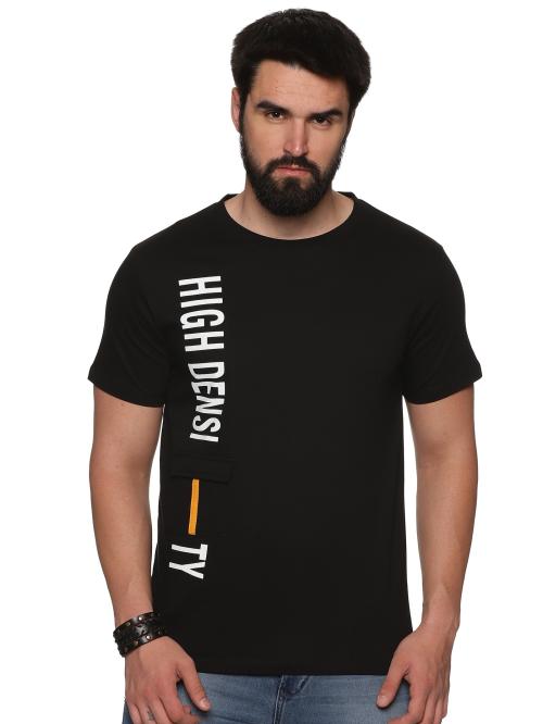 COTTON High Density Men's Casual Premium Cotton Bio Washed, Side Pocket T-Shirt (Black)