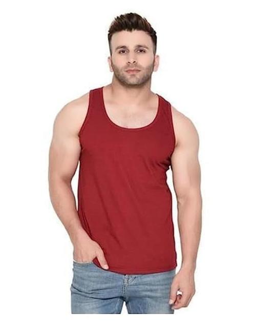 REVIZO Round Neck Men's Regular Fit Cotton Vest for Men,Maroon