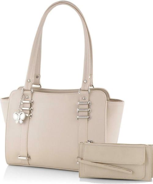 Butterflies Beige PU Zip Handbag