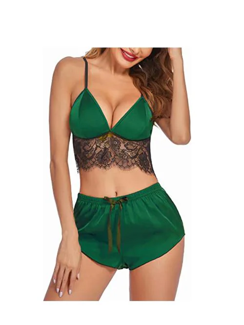 Galsmaky Hot Women Babydoll Night Dress Sexy Dress Bra Panty Lingerie Set Green Free Size(28 to 36)Inch