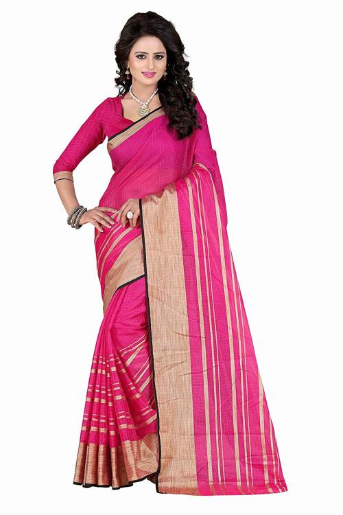 ROFOLO Women Pink Cotton Silk Saree