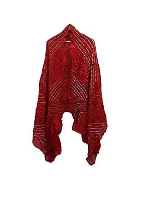 PK HUB Women Dark Red Bandhani Art Silk Bandhej Dupatta - Free Size