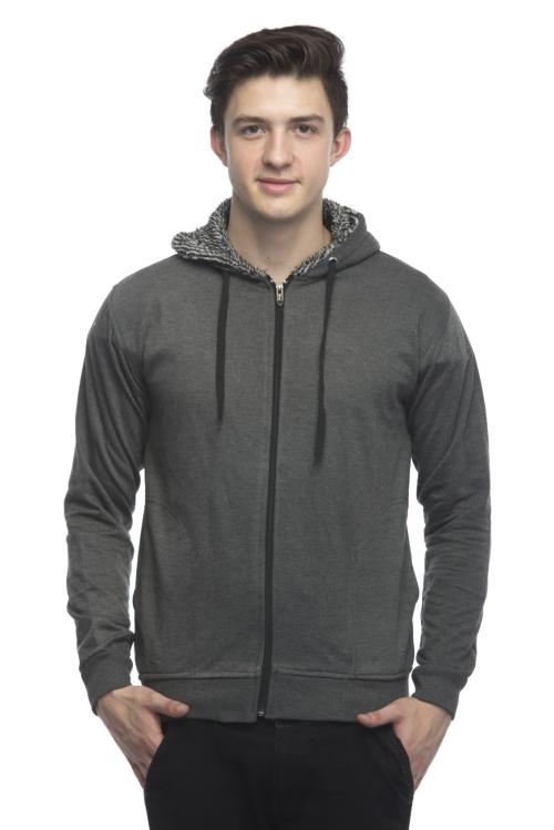 Lambency Grey Cotton Blend Solid Hooded Sweatshirt