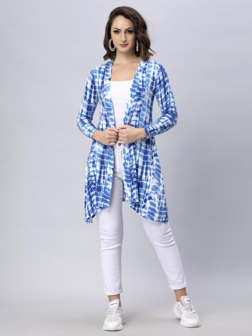 Nimble Blue Printed Long Shrug with Full Sleeves