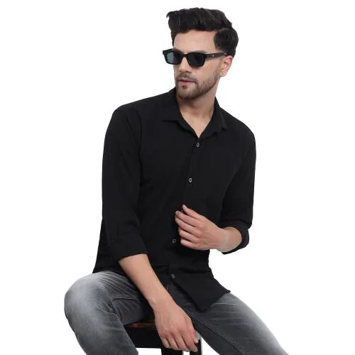 FILO HEVIS Plain Black Shirt Full Sleeves Casual Wear Shirt