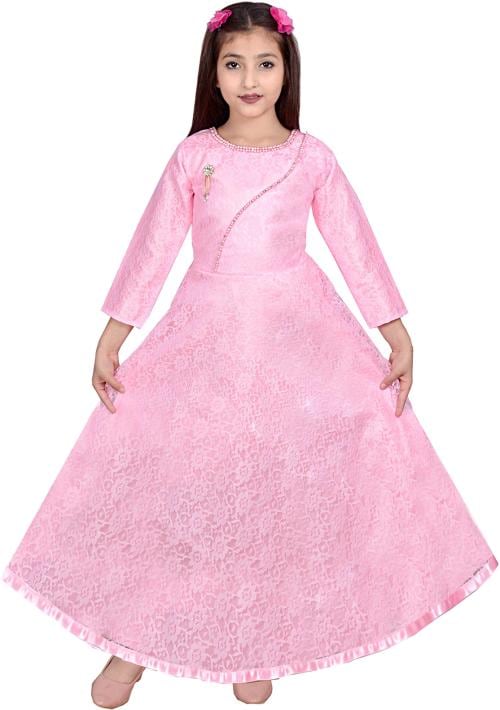 Roshni Garments Girls Hot Pink Net Gown Dress (6 - 7 Years)