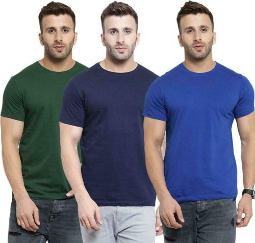 DAMN GUD DG Men Multicolor Solid Pure Cotton T-shirt (Pack of 3)_M