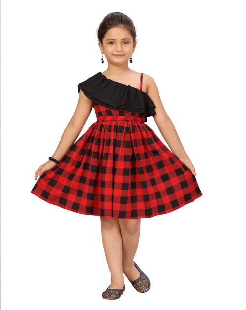 Aarika Girls Red-Black Color Party Wear Middi