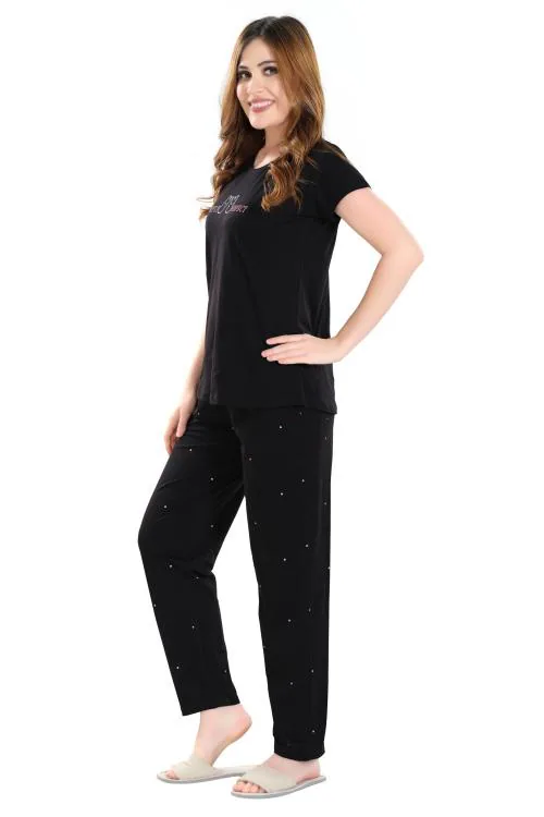NIGHT VIEW Hoisery Cotton Night Suit for Women/Girls in Half Sleeve with Pajama for Comfortable Sleep, Night Suit