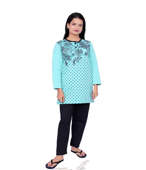 Plush Womens winter wear printed night suit (XXL-Sea Green)