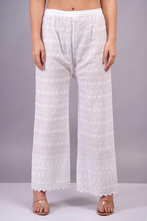 MRS RIGHT CHIKAN COTTON WHITE PALAZZO