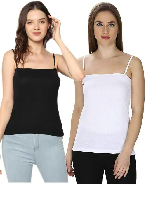 KEX Women's Black White Adusjustable Cotton Camisole Strap Sphagetti for Women Camisole for Girls Camisole for women Camisole Combo