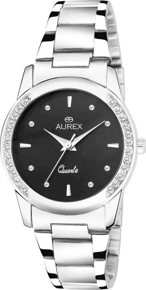 Aurex Analog Black Dial Silver Strap Watch For Women - (Ax-Lr115-Bkc)
