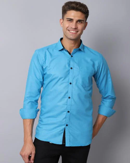 Majestic Man Men Firozi Pure Cotton Blend Shirt