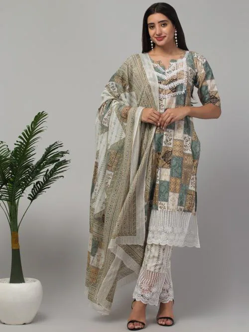 Bestic Fashion Women's Elegant Pure Jaipuri Cotton Straight Kurti-Pant Set with Dupatta