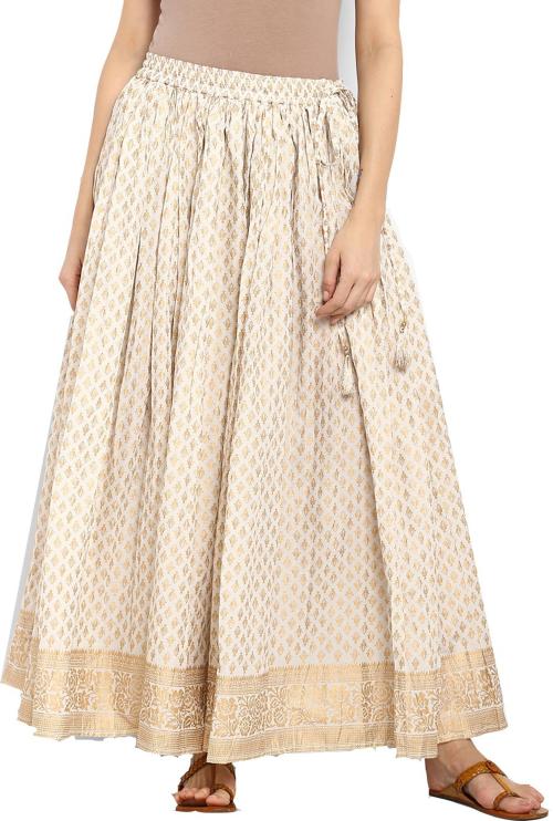 KSUT Women White Printed Pure Cotton Skirt