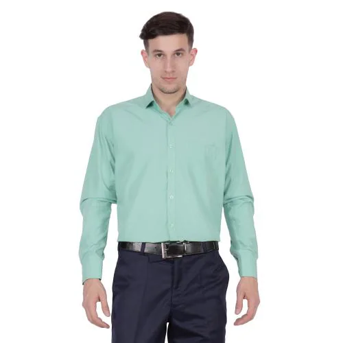 Appel Touch Cottonblend Full Sleeves Formal Sea Green Shirt( S Size)