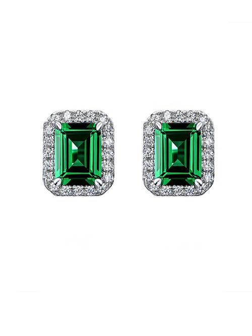 Yellow Chimes Silver Plated Stud Earrings Square Crystal Stud Earrings Green for Girls and Women