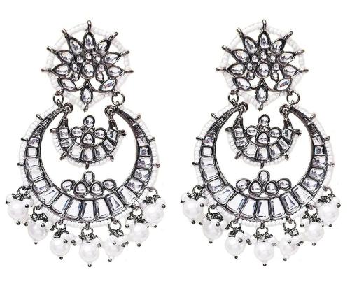 Total FashionTraditional Jewellery Black Metal Kundan Jhumka Chandbali Earrings for Womens and Girls