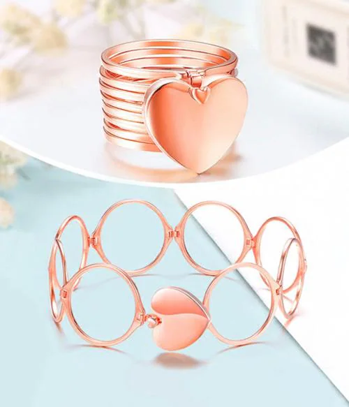 Vembley Magic Rosegold 2 In 1 Retractable Heart Foldable Multilayer Ring Bracelet
