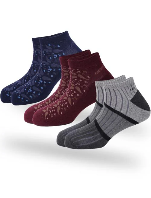 OXYZONE Men's Ankle Socks | Breathable | Moisture-Wicking | Spandex Cotton Blend Socks | Low-Cut Regular Socks | Athletic socks | Anti Slip Socks (Pack of 3)