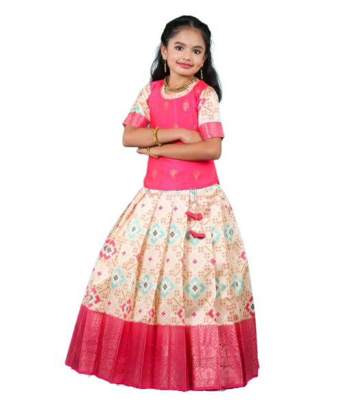 Shivangi Half White Silk patola Pattu Pavadai For Girls !!!_White_12-13 Y