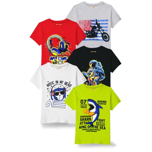 KUCHIPOO Boys Multi Color Printed Cotton Blend Pack of 5 Tshirts | Boys Tshirt | Kids Wear | T shirt for Kids | T shirt for boys | Boys t tshirts