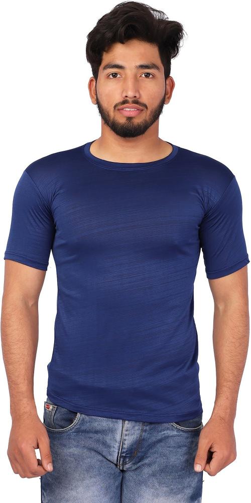Buy SHIOF Solid Men Round Neck Navy Blue T-Shirt For Men Online at Best ...