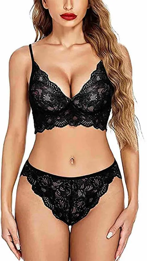 ZXS STYLE Women Black Net Babydolls Lingerie