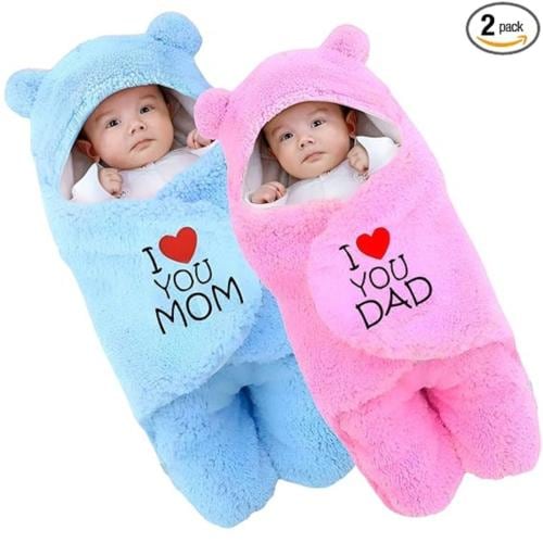Swissberry Baby Blanket New Born Combo Pack of Hooded Swaddle Wrappers Security Blankets Pack of 2pcs.(Pink & SkyBlue, 0-6 Months)