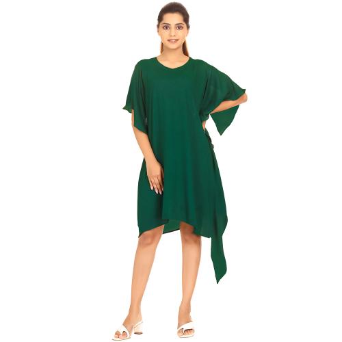 ZYYMMAZ Womens Solid Asymmetric Kurti Top Green (XL)