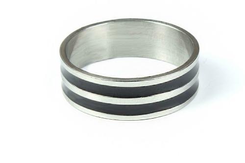 Waama Jewels Black Silver-Plated Stainless Steel Ring For Boys, Girls (Size 21)