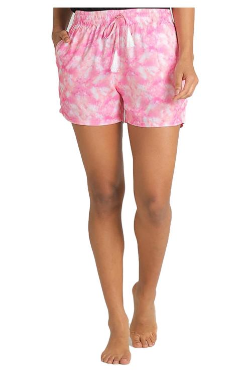 Evolove Women Light Pink Printed Viscose Liva Shorts (M)