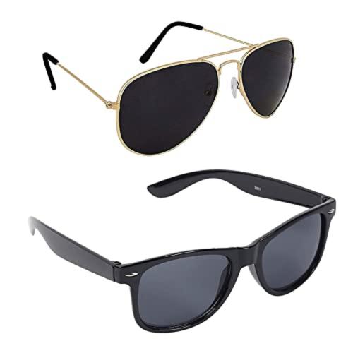 SIDEWOK Unisex Wayfarer & Aviator Sunglasses Combo | Lens-Black| (SUN-011-015)