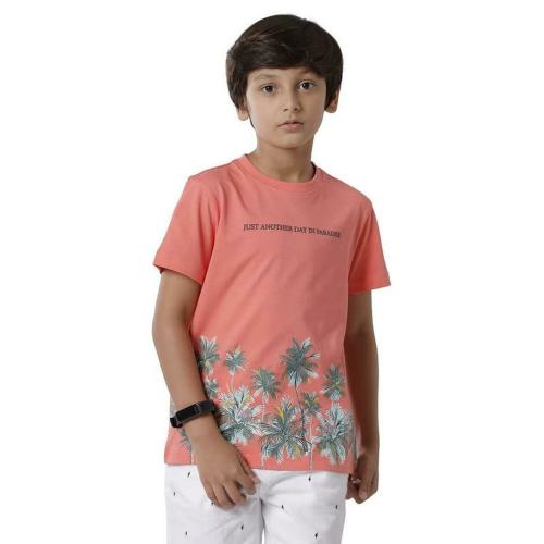 PIPIN Boys Peach Printed Cotton T-Shirt - 16-17 Years