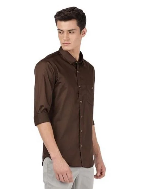 Otto Brown Plain Smart Casual Shirt Trim Fit Impanion_5 Size 40