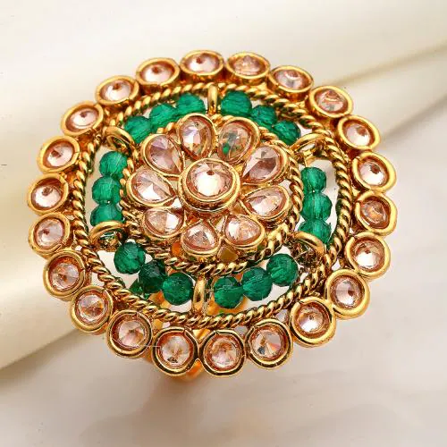 ZENEME 18K Gold-Plated Copper American Diamond Studded Metallic Sunflower Designed Adjustable Finger Ring For Women and Girls