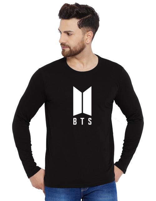 Organic Chics BTS Printed Black Round Neck Full Sleeve Cotton Regular Fit Men Tshirt - (XXL)
