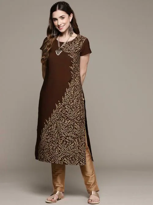 Ziyaa Women's Brown Printed Straight Kurti